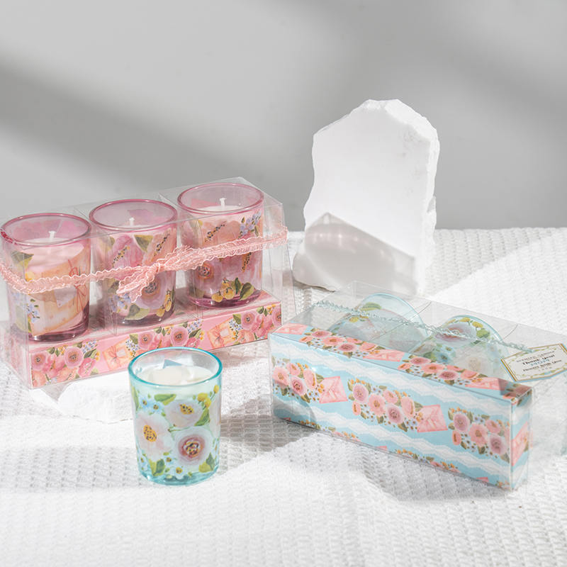 母の日のクラシックな小さな丸いガラスカップの香りのキャンドル 3 個セット - エコソイキャンドルメーカー