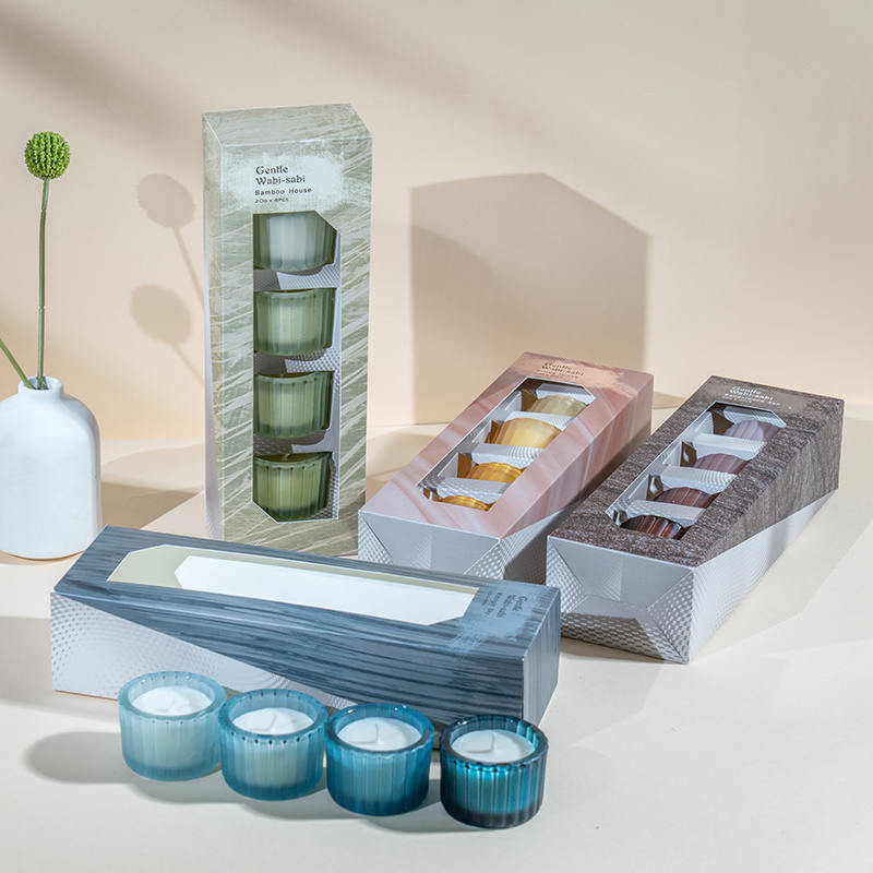 縦縞の小さなドワーフガラスのキャンドルカップ4個セット