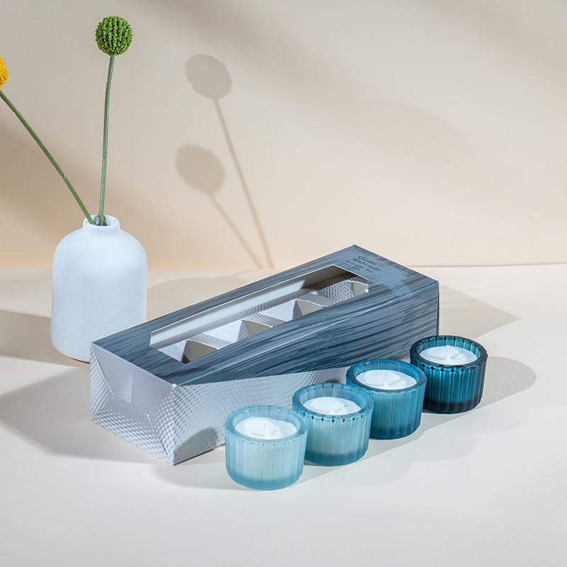 縦縞の小さなドワーフガラスのキャンドルカップ4個セット