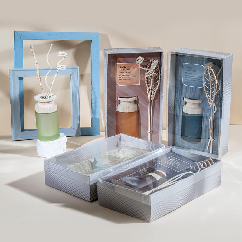 高円筒ガラスフラスコプレミアムリードディフューザー、木製スティックアロマディフューザーベンダー付き