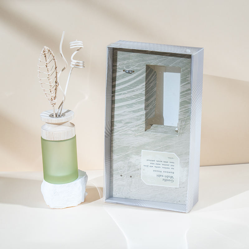 高円筒ガラスフラスコプレミアムリードディフューザー、木製スティックアロマディフューザーベンダー付き