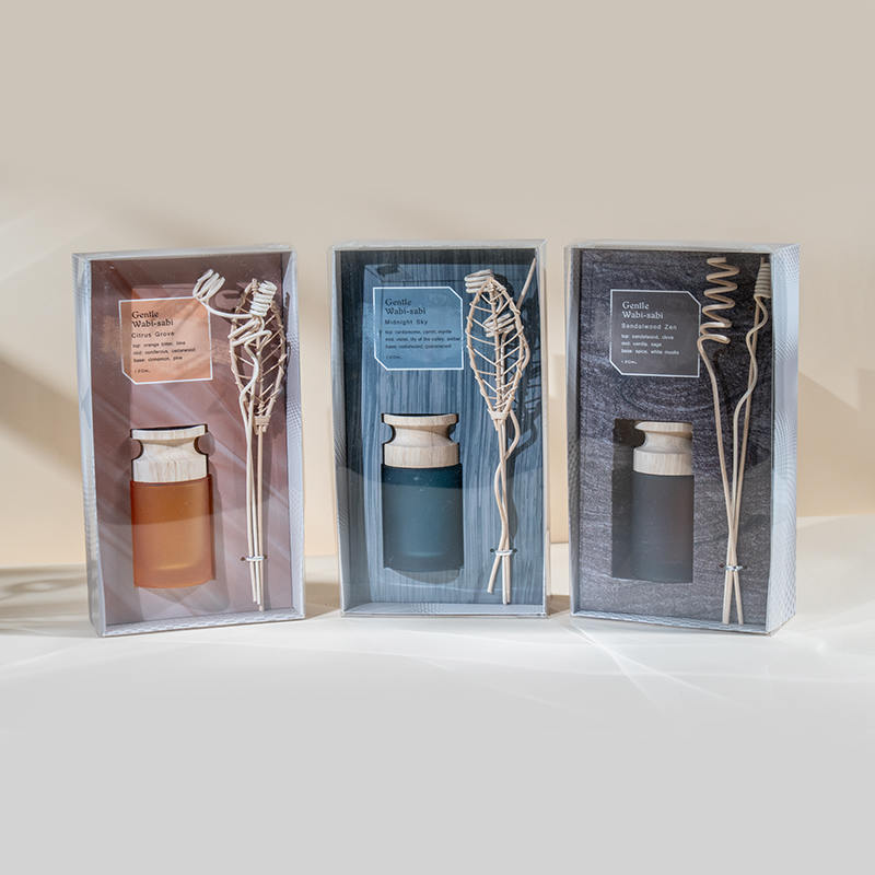 高円筒ガラスフラスコプレミアムリードディフューザー、木製スティックアロマディフューザーベンダー付き