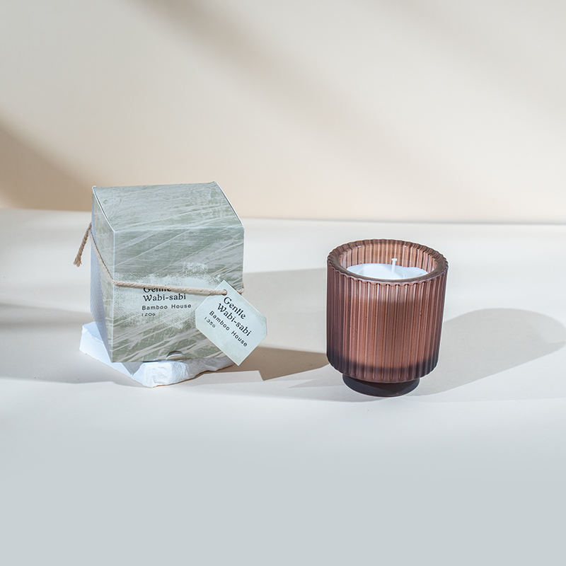 縦ストライプの丸いガラスのキャンドルカップの香りのキャンドル - エコソイワックスキャンドルベンダー