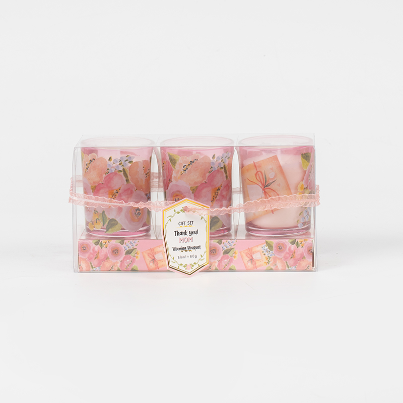 母の日のクラシックな小さな丸いガラスカップの香りのキャンドル 3 個セット - エコソイキャンドルメーカー