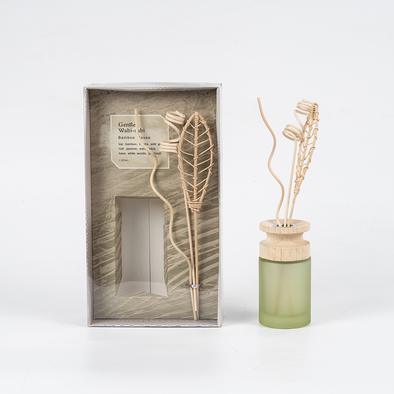 高円筒ガラスフラスコプレミアムリードディフューザー、木製スティックアロマディフューザーベンダー付き