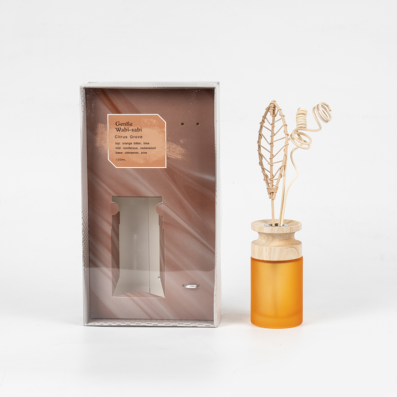 高円筒ガラスフラスコプレミアムリードディフューザー、木製スティックアロマディフューザーベンダー付き