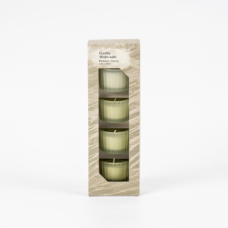 縦縞の小さなドワーフガラスのキャンドルカップ4個セット