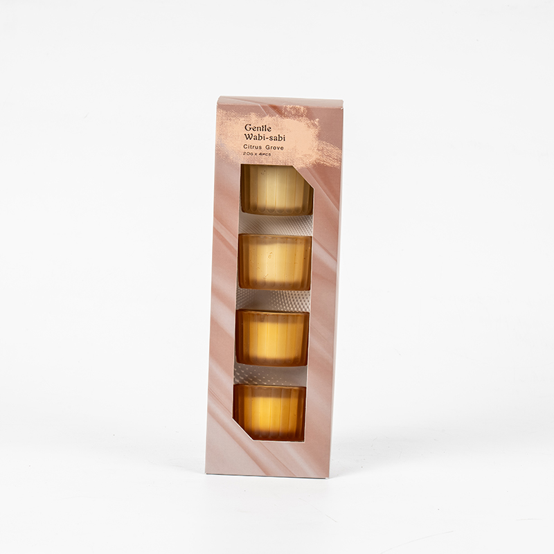 縦縞の小さなドワーフガラスのキャンドルカップ4個セット