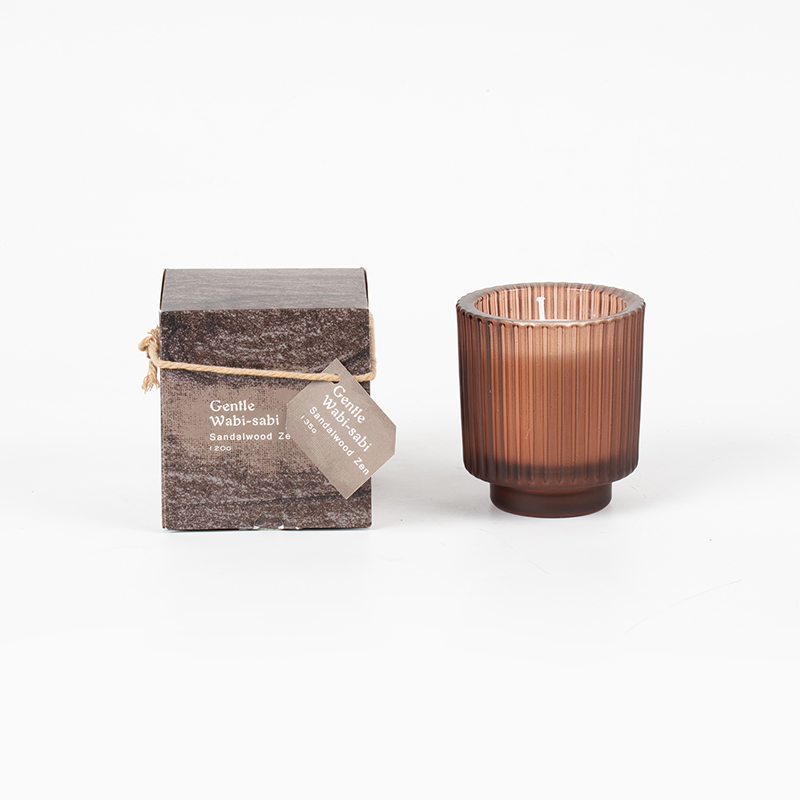 縦ストライプの丸いガラスのキャンドルカップの香りのキャンドル - エコソイワックスキャンドルベンダー