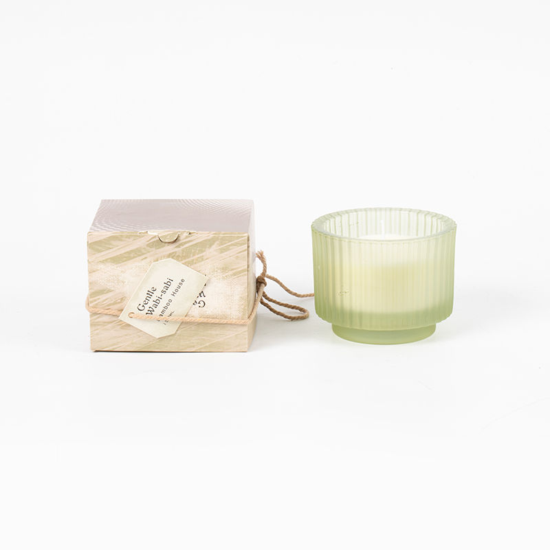 縦ストライプの丸いガラスのキャンドルカップの香りのキャンドル - エコソイワックスキャンドルベンダー