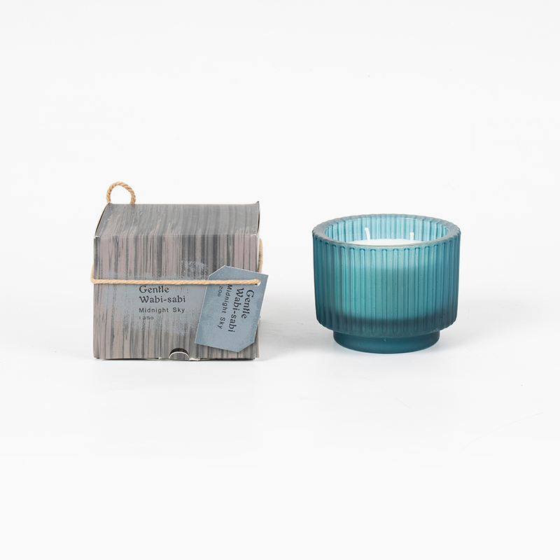 縦ストライプの丸いガラスのキャンドルカップの香りのキャンドル - エコソイワックスキャンドルベンダー